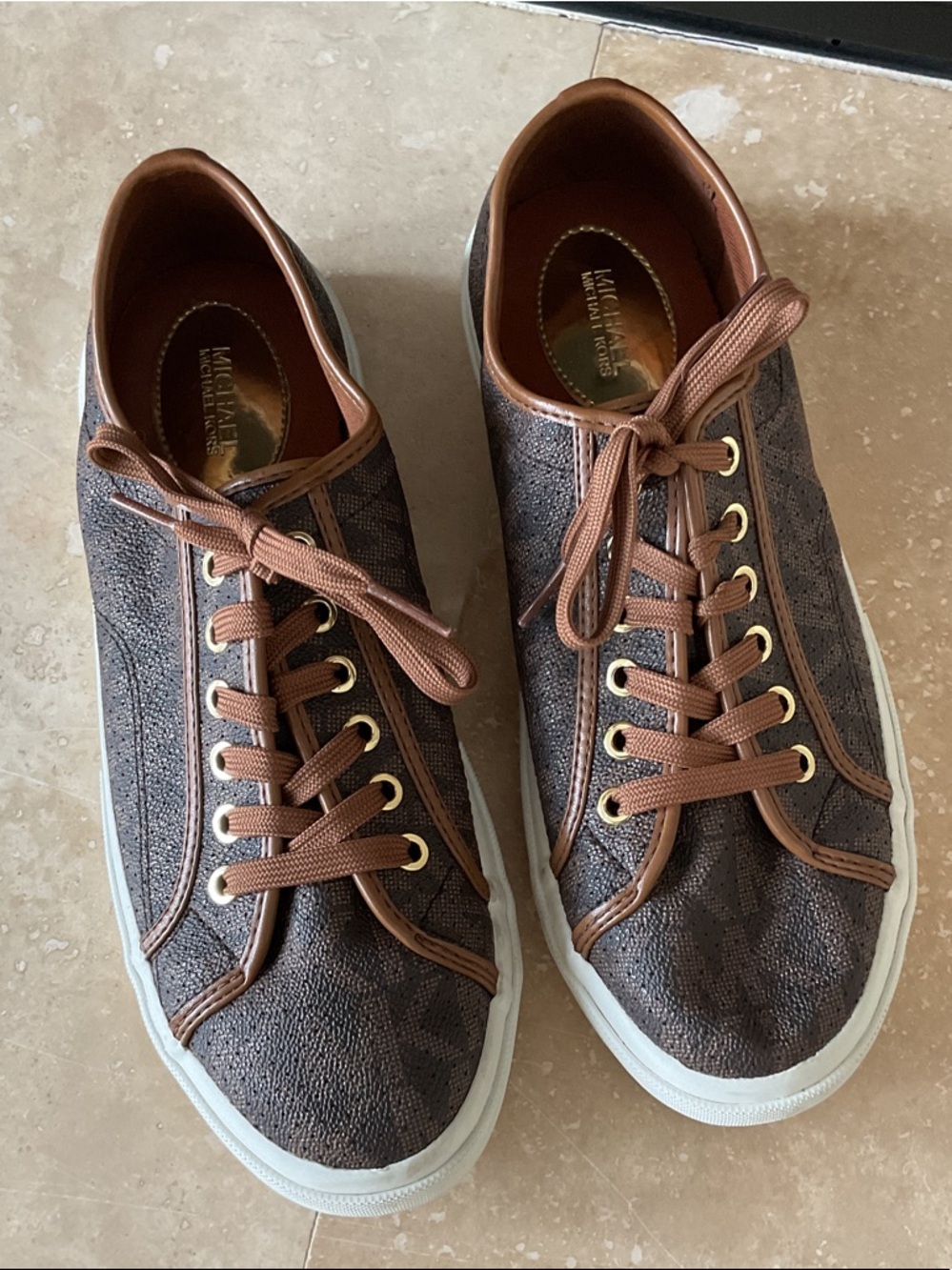 Michael Kors Brown and Tan Logo-Detail Women’s Sneakers